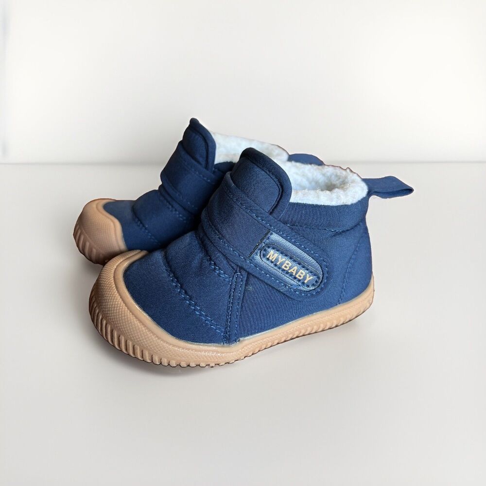 MyBaby toddler snow boots Navy Blue Quilted Puffer  Faux Fur Lined Size 6c warm